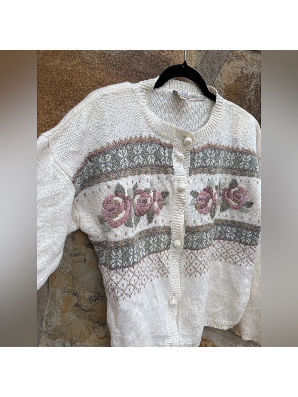 Vintage 80s Jantzen Cottagecore Hand Embroidered Grannycore Cardigan Sweater - Picture 2 of 10